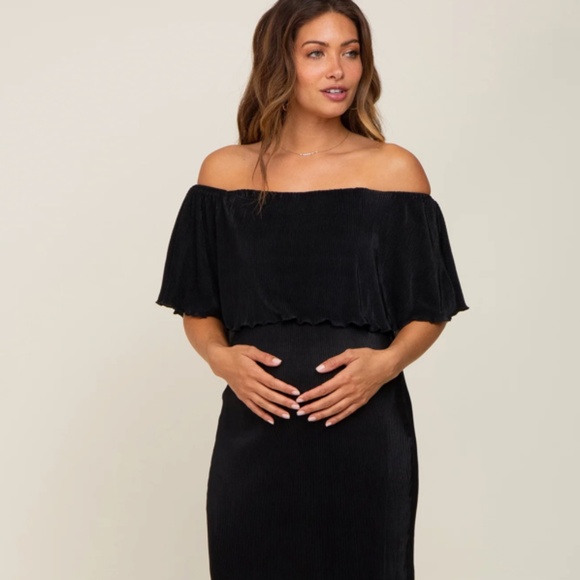 NWT Pink Blush Maternity - Pleated Ruffle Off Shoulder Maxi Dress - Picture 2 of 4